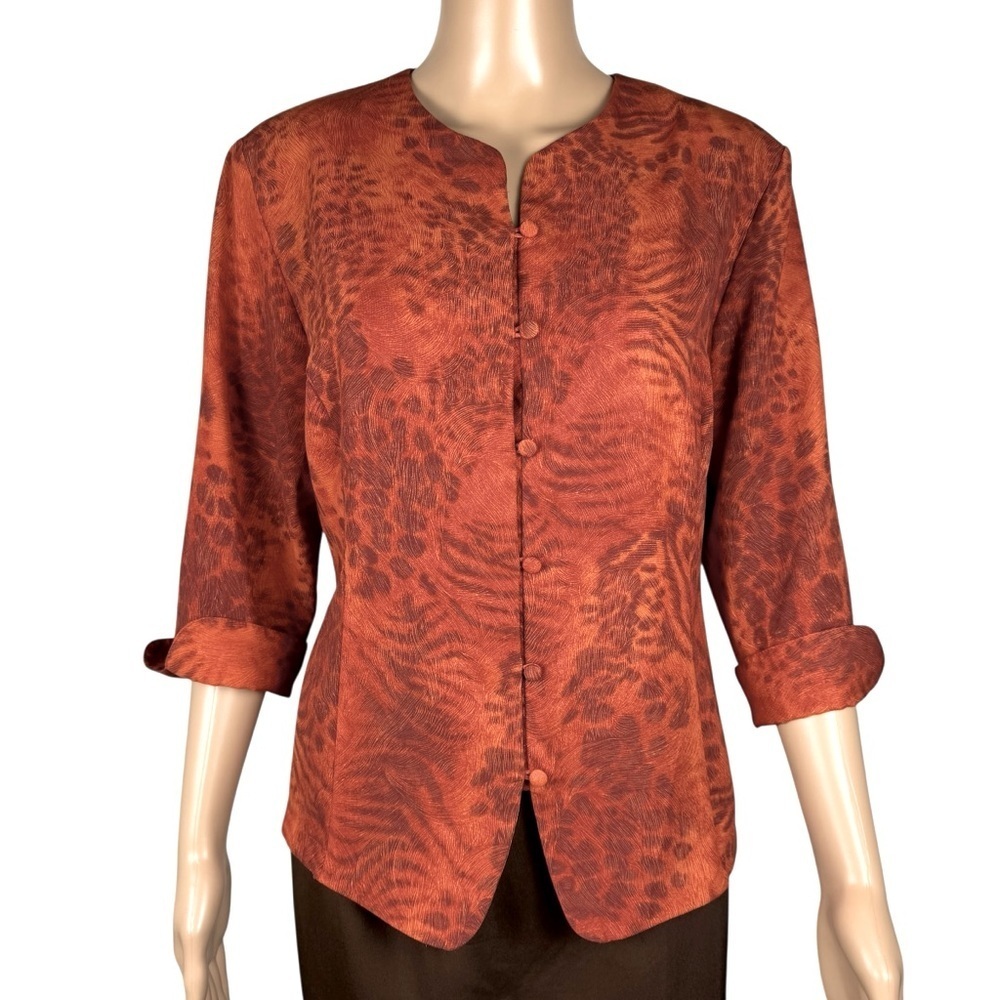 Vintage Kathy Che Animal Print 3/4 Sleeve Blouse Size 10